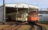 Schörling-Schienenschleifwagen als historischer ATw G2 und LOWA-Aufbauwagen als HTw 30, Betriebshof 2005